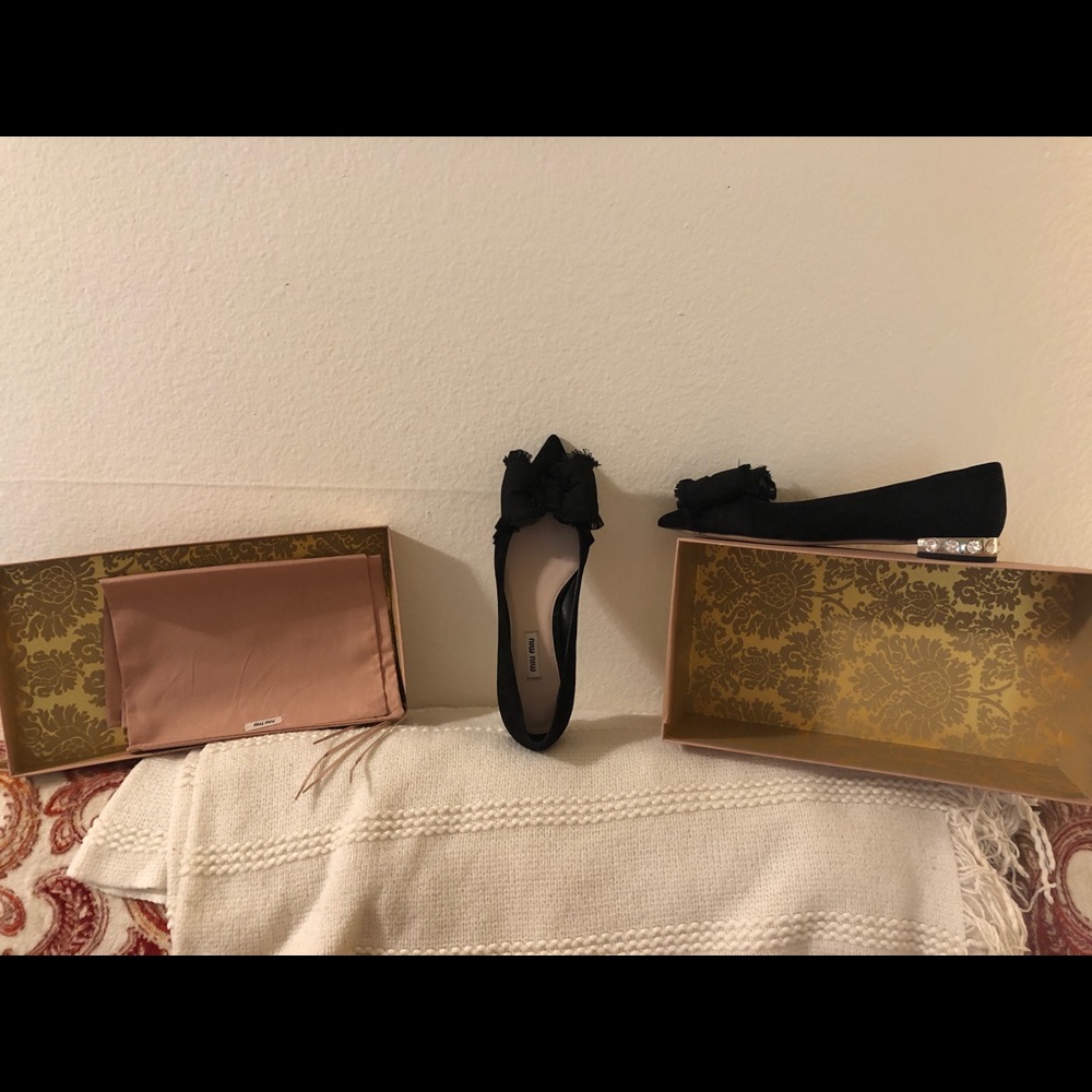 Miu Miu Embellished Heel Bow Flat (Black)